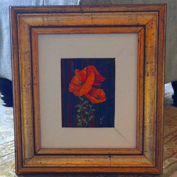 Vigillio Cassio Signed Micro Mosaic Framed Red Poppy